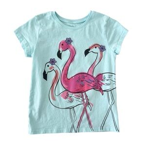The Children's Place Flamingo Graphic Tee - Light Blue & Pink | Girls S/P (5/6)